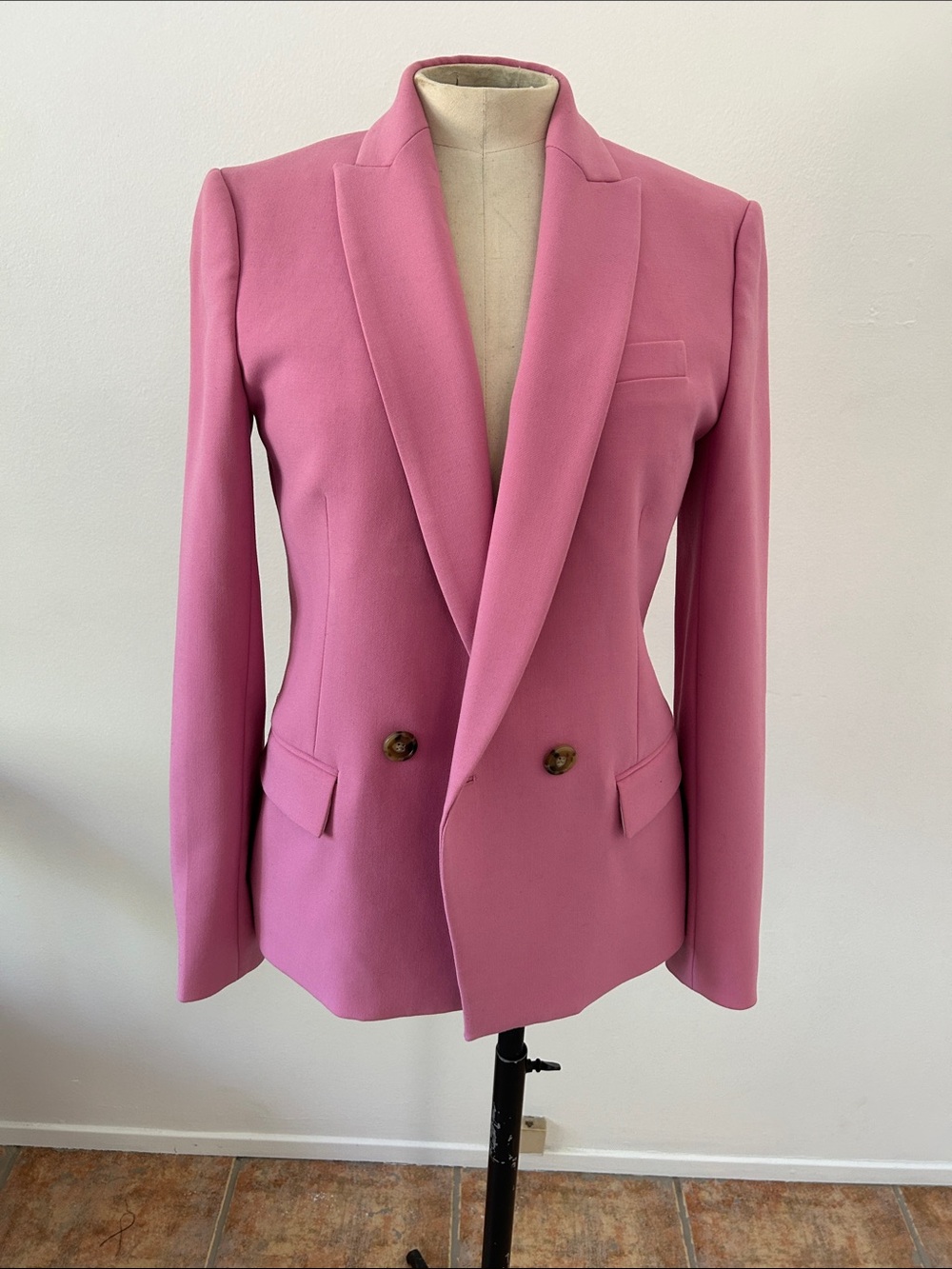J.Crew Pink Double-Breasted Peak-Lapel Blazer, Size 00, Fully Lined